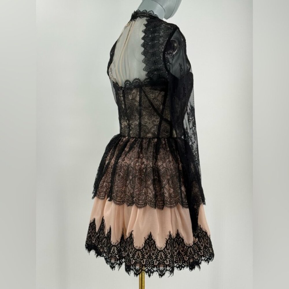 🆕 BRONX & BANCO 🧿 NWOT Daphne Illusion Lace Long Sleeve Mini Dress, Sz M US 6 - Picture 6 of 13